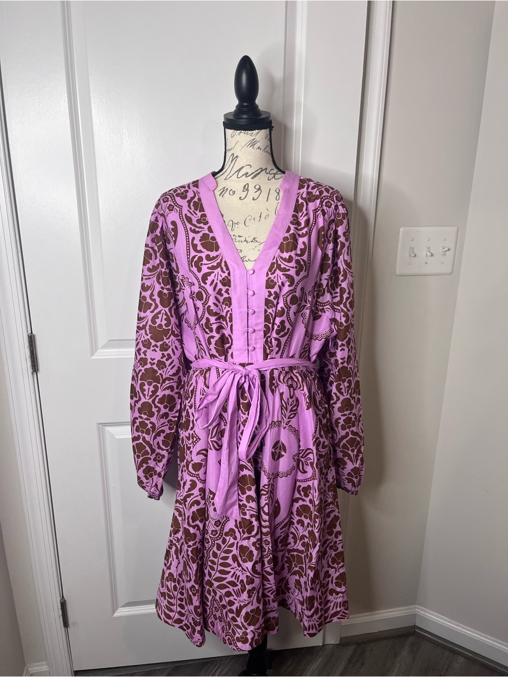Boden Women's Lavender and Brown Printed Tie-Waist Dress